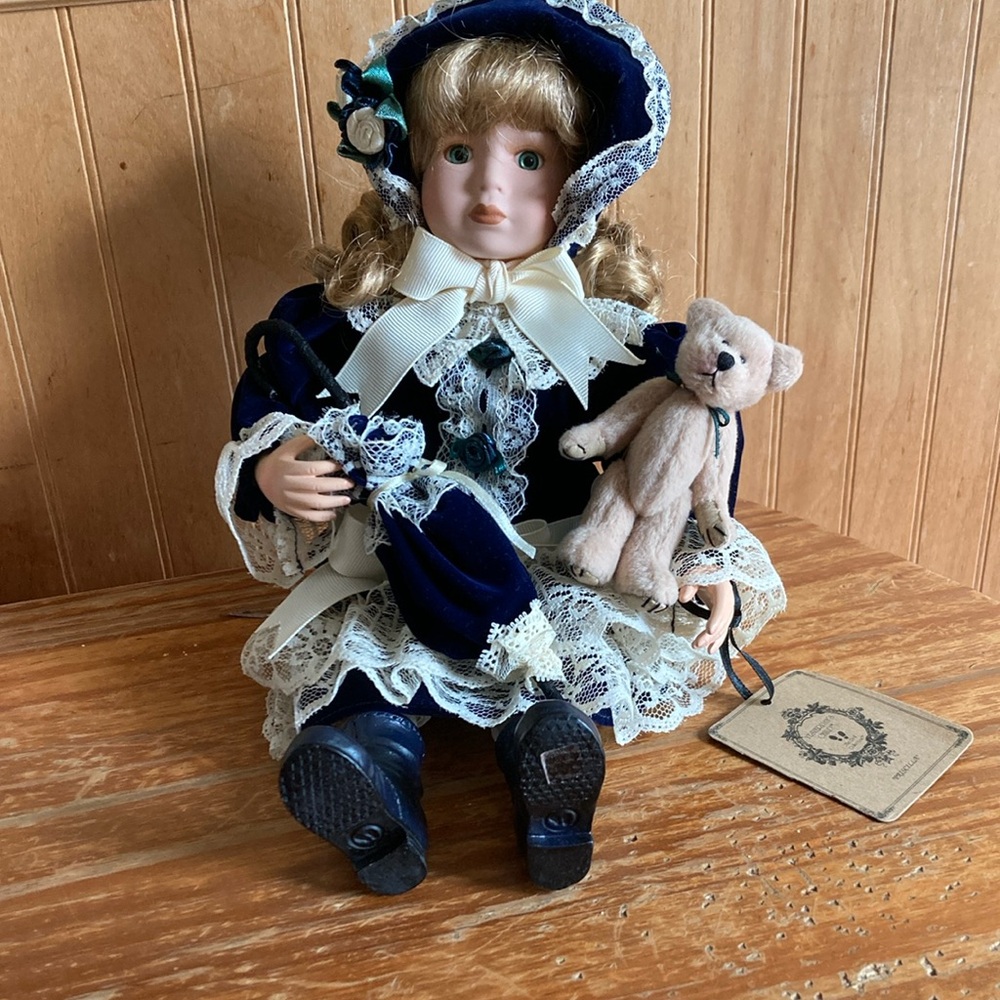 NWT Boyd’s Collection Porcelain Doll with Teddy Bear